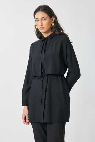 Windbreaker Detail Tencel Shirt Black - 17