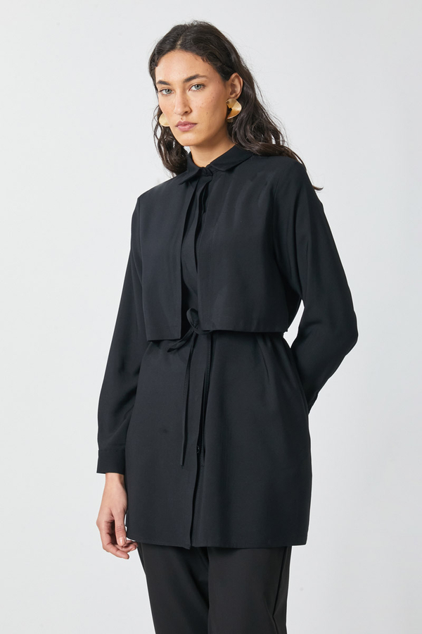 Windbreaker Detail Tencel Shirt Black - 17