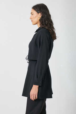 Windbreaker Detail Tencel Shirt Black - 18