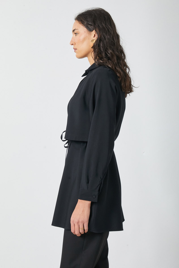 Windbreaker Detail Tencel Shirt Black - 18