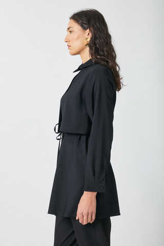 Windbreaker Detail Tencel Shirt Black - 19