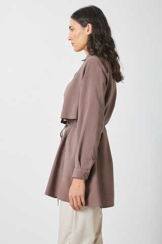 Windbreaker Detail Tencel Shirt Brown - 6