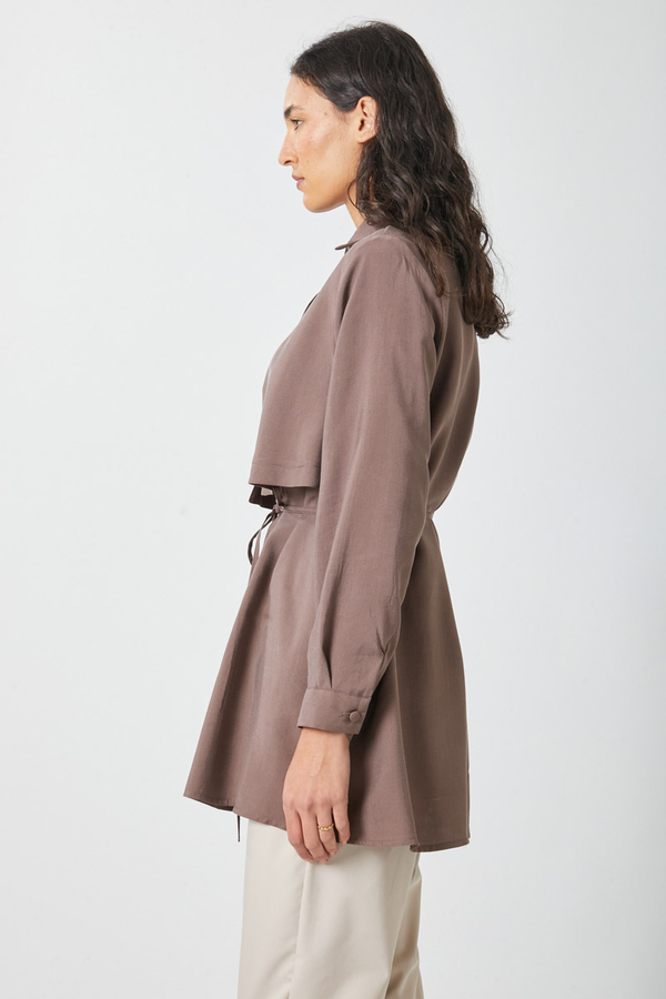 Windbreaker Detail Tencel Shirt Brown - 6