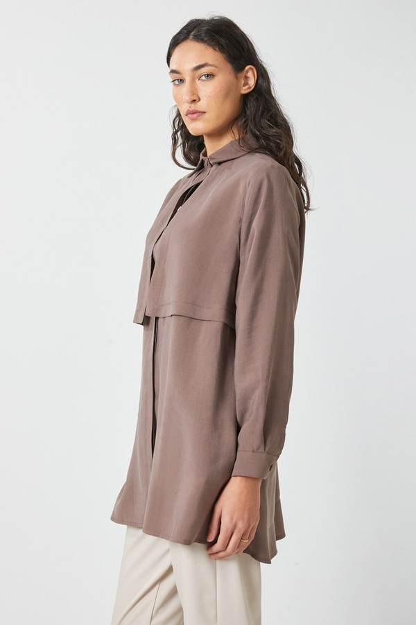 Windbreaker Detail Tencel Shirt Brown - 8