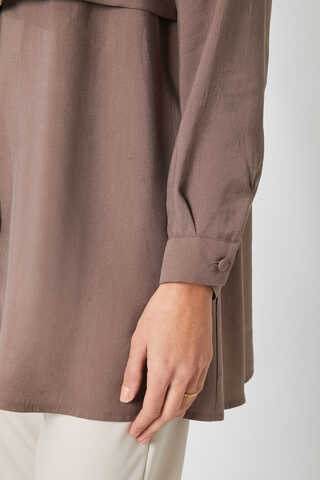 Windbreaker Detail Tencel Shirt Brown - 10