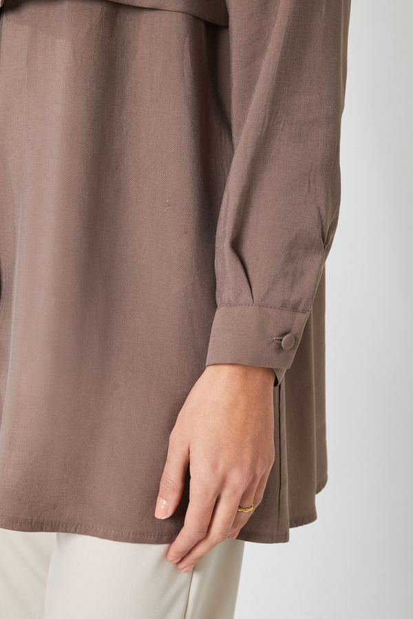 Windbreaker Detail Tencel Shirt Brown - 10