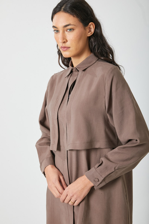 Windbreaker Detail Tencel Shirt Brown - 12