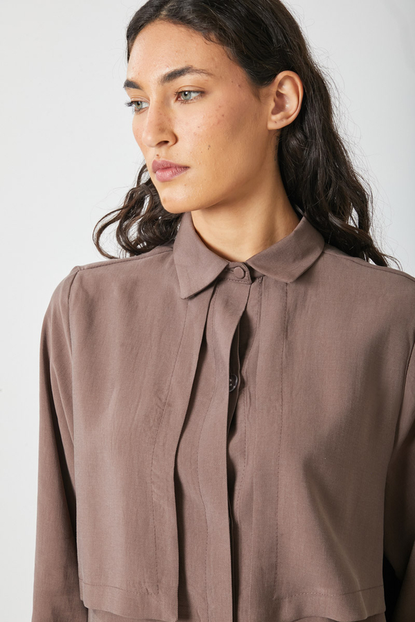 Windbreaker Detail Tencel Shirt Brown - 13