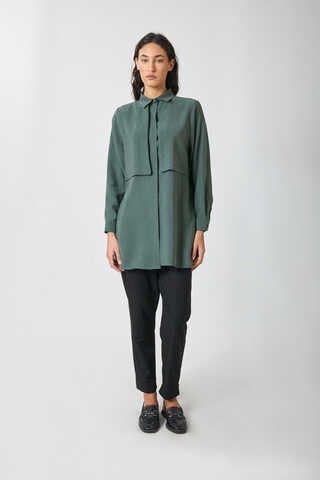 Windbreaker Detail Tencel Shirt Emerald - 2