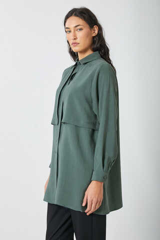 Windbreaker Detail Tencel Shirt Emerald - 3