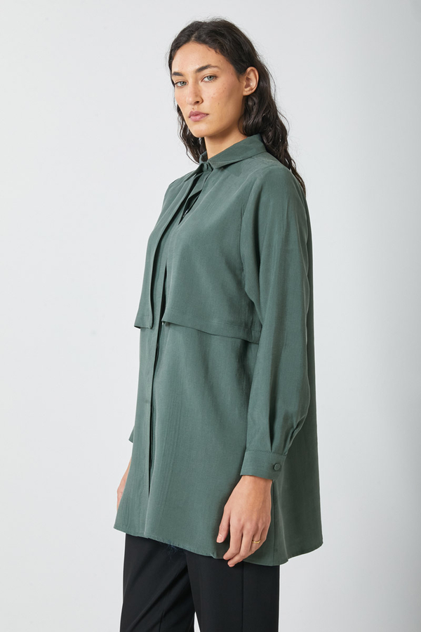 Windbreaker Detail Tencel Shirt Emerald - 3