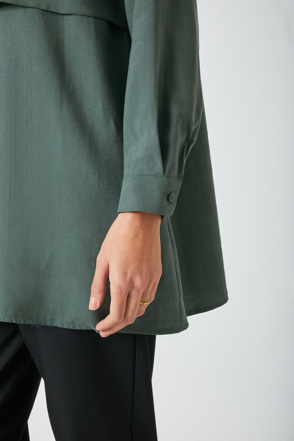 Windbreaker Detail Tencel Shirt Emerald - 4