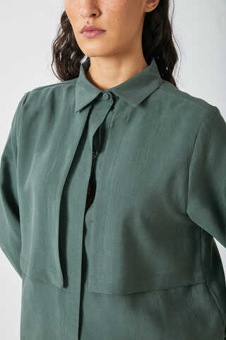 Windbreaker Detail Tencel Shirt Emerald - 5