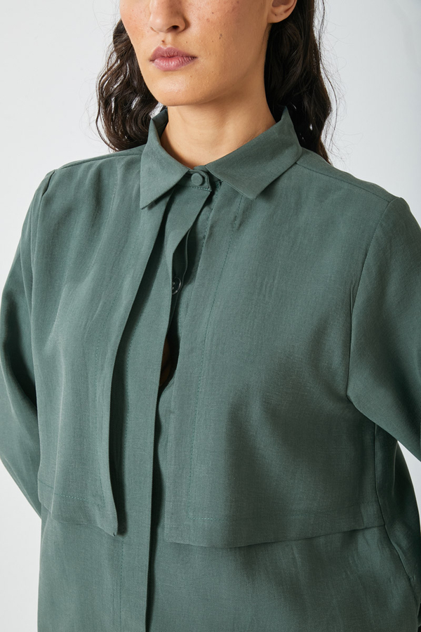 Windbreaker Detail Tencel Shirt Emerald - 5