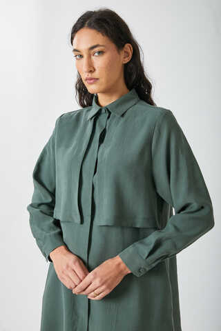 Windbreaker Detail Tencel Shirt Emerald - 1