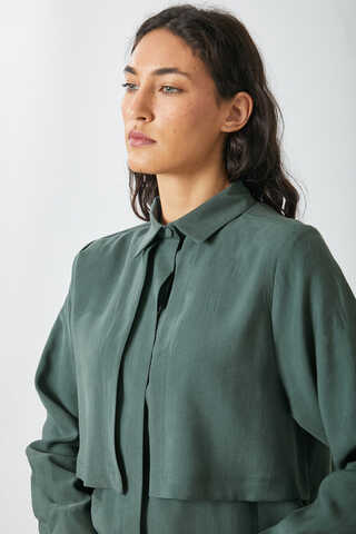 Windbreaker Detail Tencel Shirt Emerald - 6