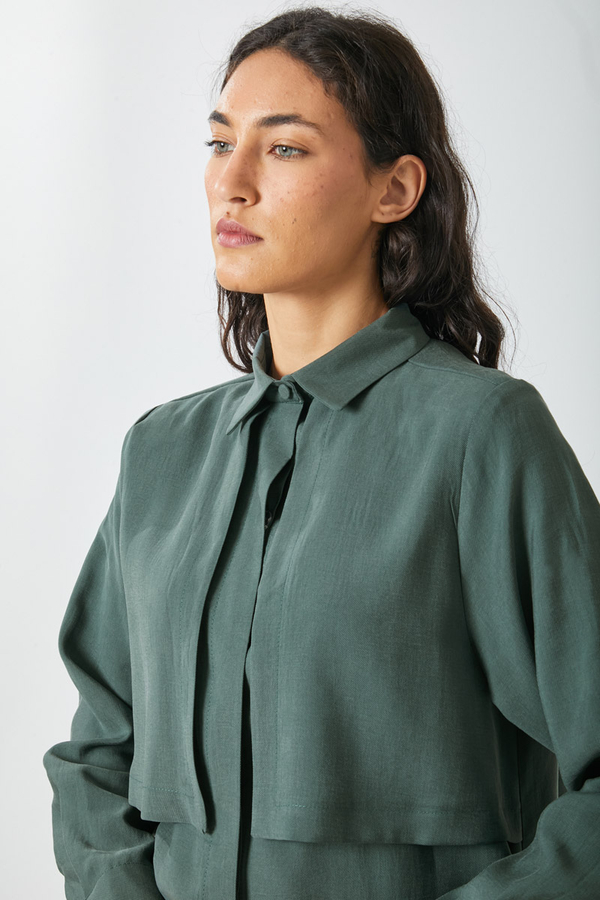 Windbreaker Detail Tencel Shirt Emerald - 6