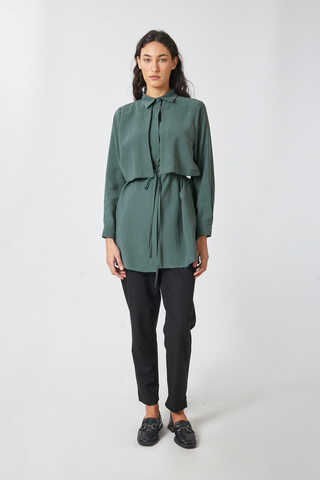 Windbreaker Detail Tencel Shirt Emerald - 7