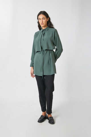 Windbreaker Detail Tencel Shirt Emerald - 8