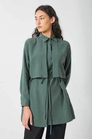 Windbreaker Detail Tencel Shirt Emerald - 11