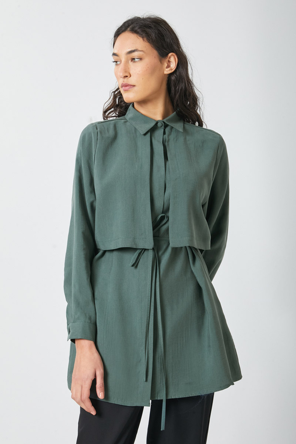 Windbreaker Detail Tencel Shirt Emerald - 11