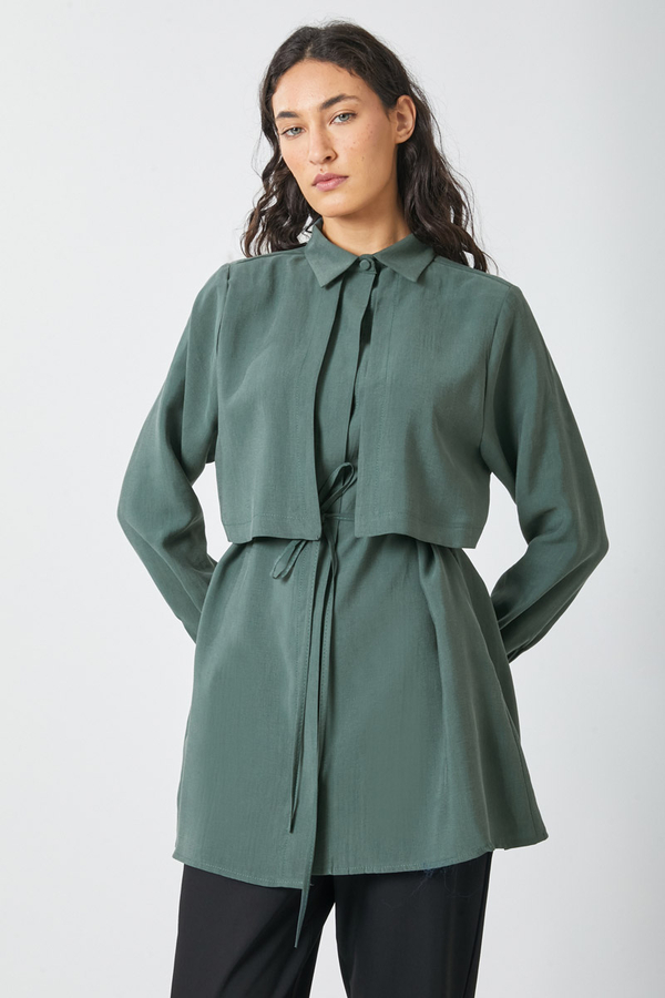 Windbreaker Detail Tencel Shirt Emerald - 12