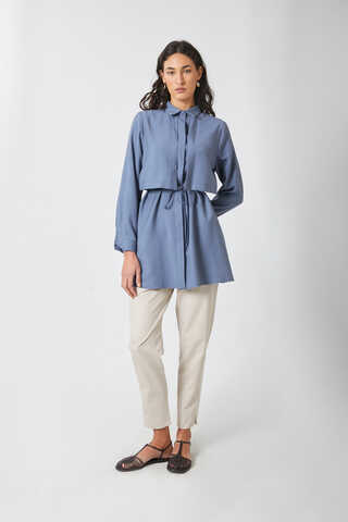 Windbreaker Detail Tencel Shirt Indigo - 2