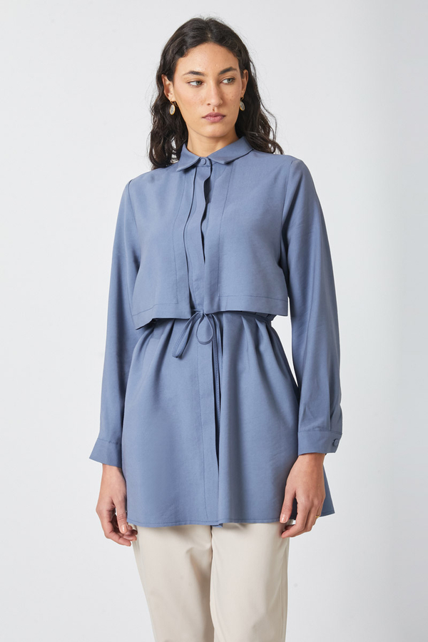 Windbreaker Detail Tencel Shirt Indigo - 3