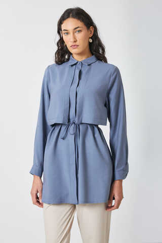 Windbreaker Detail Tencel Shirt Indigo - 4