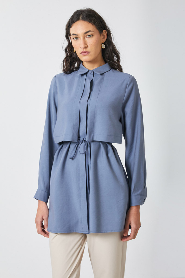 Windbreaker Detail Tencel Shirt Indigo - 4