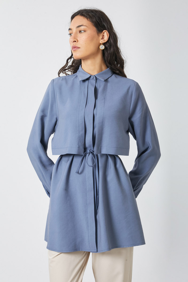 Windbreaker Detail Tencel Shirt Indigo - 5