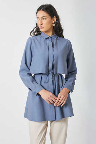 Windbreaker Detail Tencel Shirt Indigo - 6