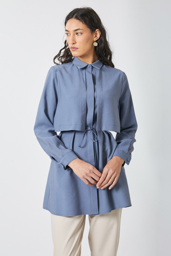 Windbreaker Detail Tencel Shirt Indigo - 6