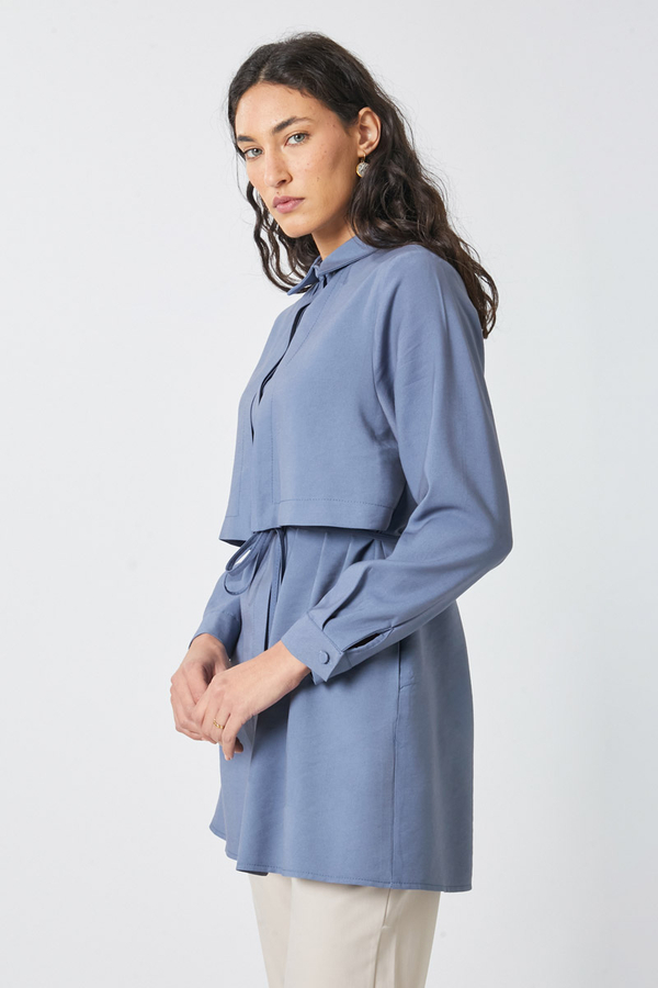 Windbreaker Detail Tencel Shirt Indigo - 7