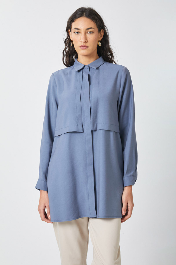 Windbreaker Detail Tencel Shirt Indigo - 9