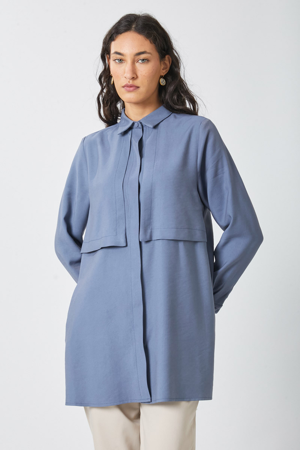 Windbreaker Detail Tencel Shirt Indigo - 10