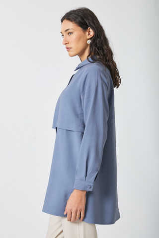 Windbreaker Detail Tencel Shirt Indigo - 11
