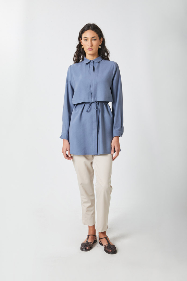 Windbreaker Detail Tencel Shirt Indigo - 1
