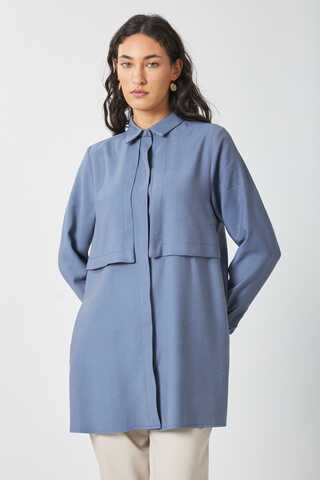 Windbreaker Detail Tencel Shirt Indigo - 10