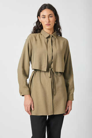 Windbreaker Detail Tencel Shirt Khaki - 10