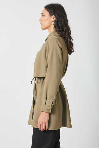 Windbreaker Detail Tencel Shirt Khaki - 11