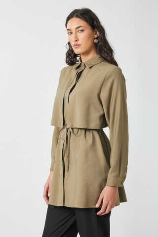 Windbreaker Detail Tencel Shirt Khaki - 1