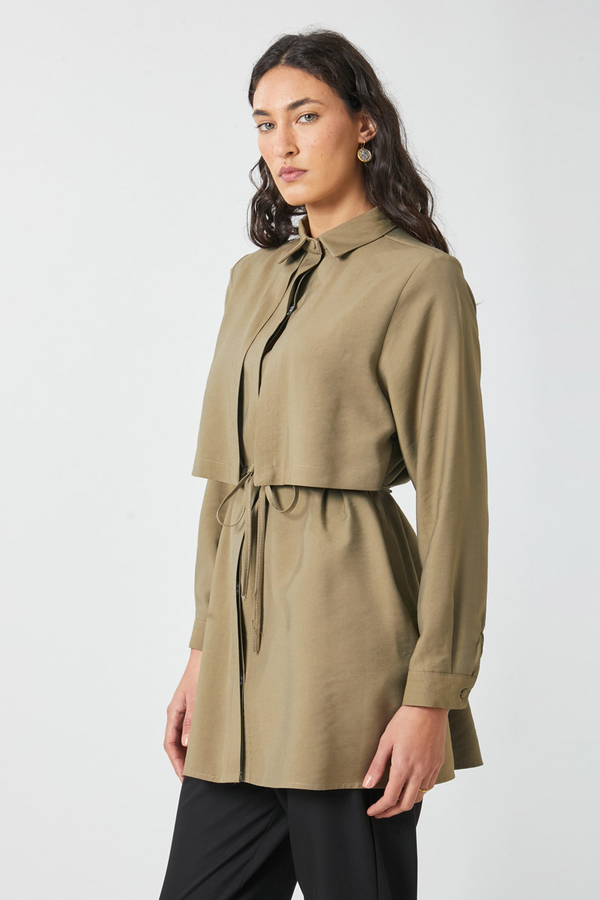 Windbreaker Detail Tencel Shirt Khaki