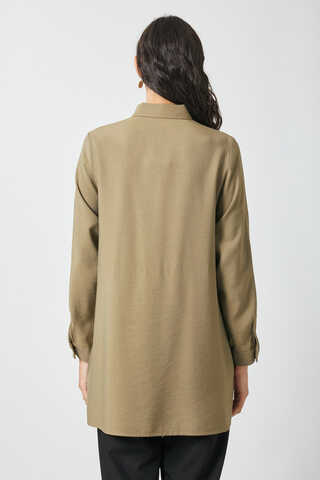 Windbreaker Detail Tencel Shirt Khaki - 12