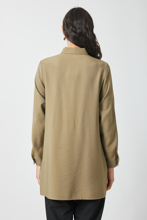Windbreaker Detail Tencel Shirt Khaki - 12