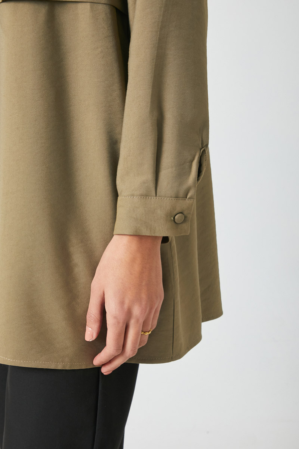 Windbreaker Detail Tencel Shirt Khaki - 5