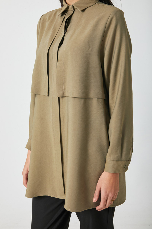 Windbreaker Detail Tencel Shirt Khaki - 6