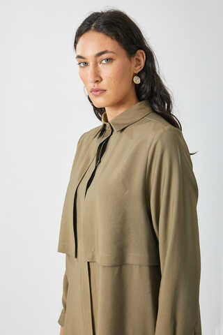 Windbreaker Detail Tencel Shirt Khaki - 7