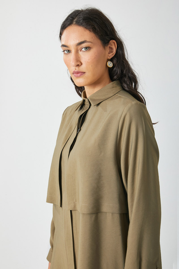 Windbreaker Detail Tencel Shirt Khaki - 7