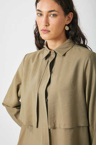 Windbreaker Detail Tencel Shirt Khaki - 8